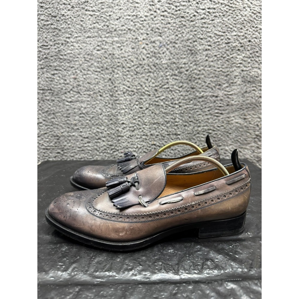 Vintage 80s Gucci Leather Wingtip Kiltie Slip On Loafers Brown Mens Size 8.5 US - Picture 5 of 13